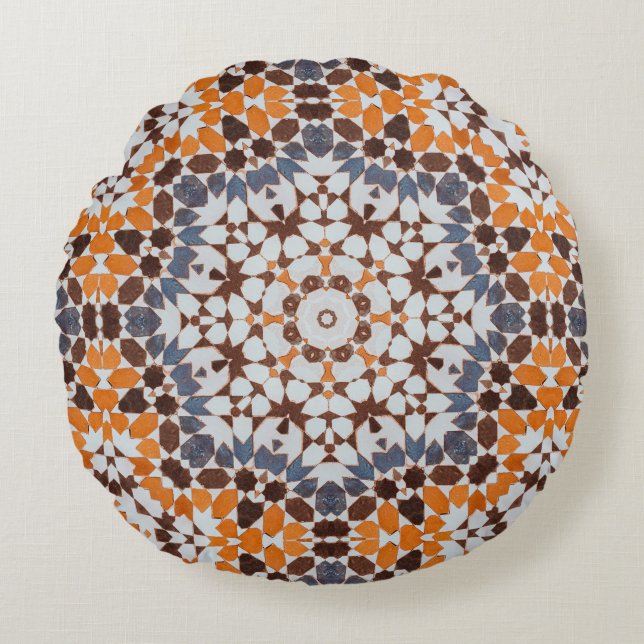 Maroccan Mosaic Tile Mönster Round Pillow Rund Kudde (Framsidan)