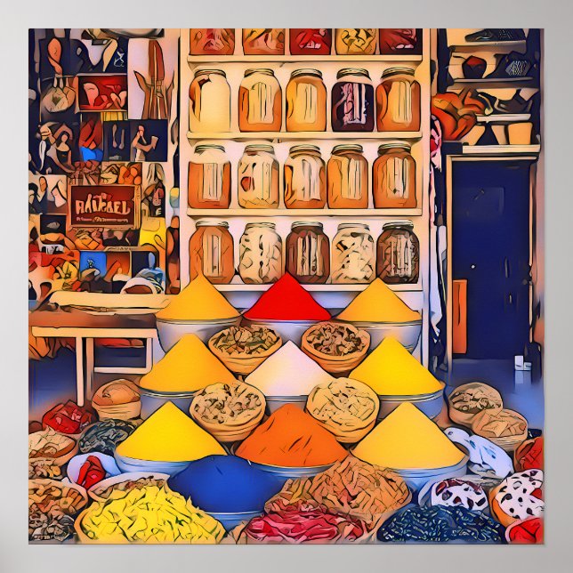 Maroccan Spice Market, Vibrant, Exotic Kitchen Poster (Framsidan)