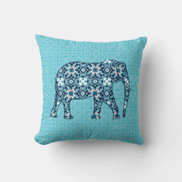 Maroccan Tile Elephant, Cobalt, Navy & Light Blue Kudde