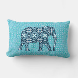 Maroccan Tile Elephant, Cobalt, Navy & Light Blue Lumbarkudde