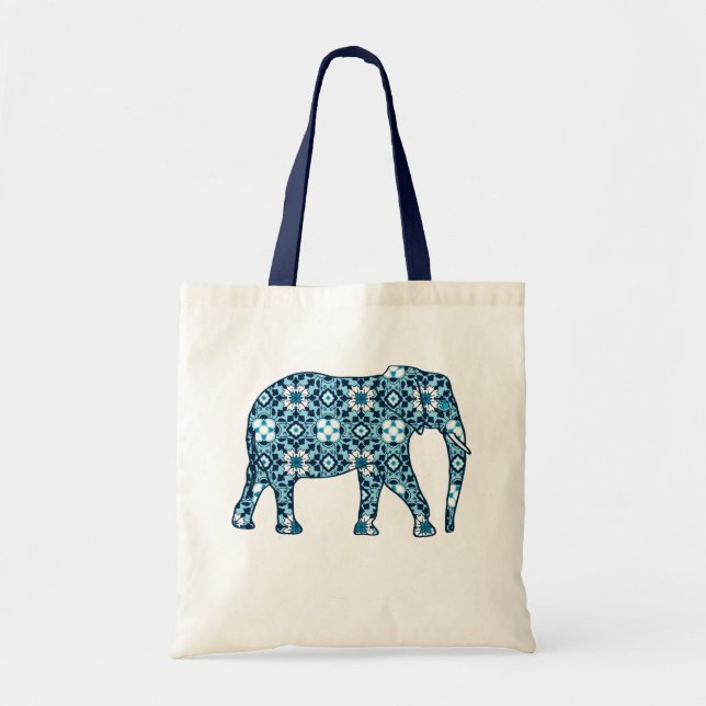 Maroccan Tile Elephant, Cobalt, Navy & Light Blue Tygkasse (Framsidan)