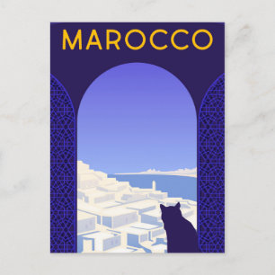 *~* Marocco Marocko Postcard Cat Window Ledge Blue Vykort