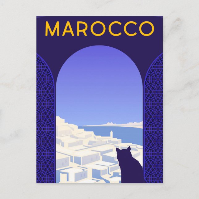 *~* Marocco Marocko Postcard Cat Window Ledge Blue Vykort (Framsida)