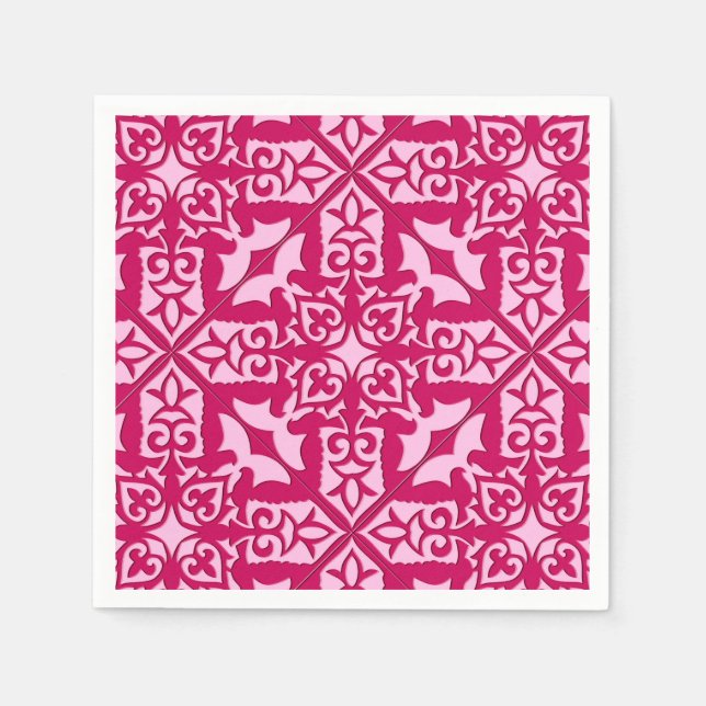 Marockans kakel Mönster, Fuchsia och Pastell Rosa Pappersservett (Framsidan)