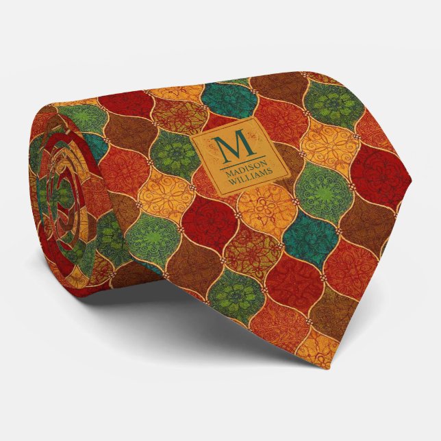 Marockans mosaik geometriskt sömlöst aztekermönste slips (Rullad)