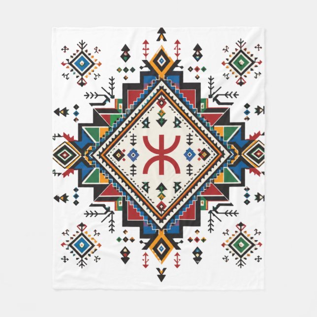 Marockansk Amazigh Broderad Flygtäcke | Tradi Fleecefilt (Framsidan)