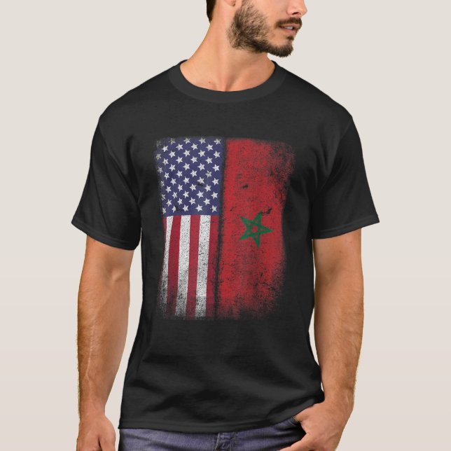 Marockansk amerikansk Flagga Marocko USA Gift T Shirt (Framsida)