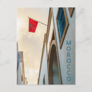 Marockansk arkitektur med flagga, resebild vykort