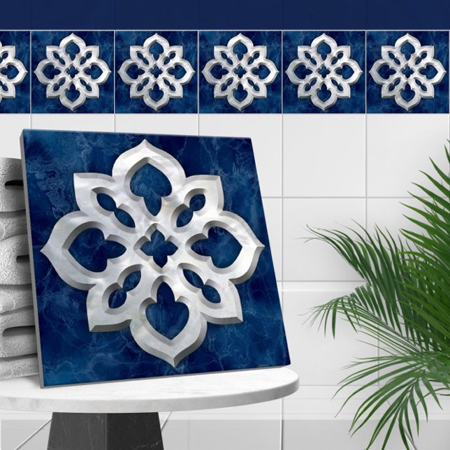 marockansk bergsblå marmor och pärla kakelplatta (Skapare uppladdad)
