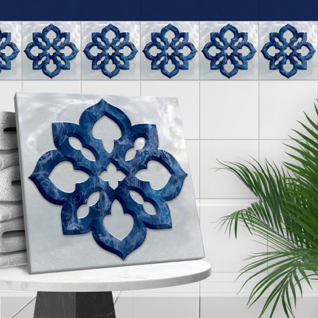 marockansk bergsblå marmor och pärla kakelplatta (Skapare uppladdad)