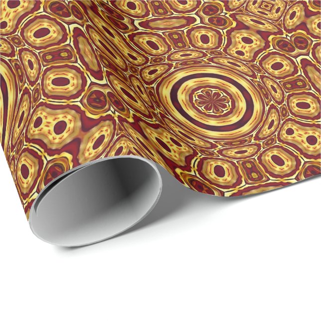 Marockansk Boho Röd Guld Abstrakt Mönster Presentpapper (Rullad Hörn)