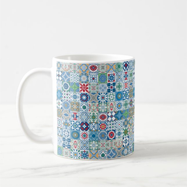 marockansk bricka - blå och röd kaffemugg (Vänster)