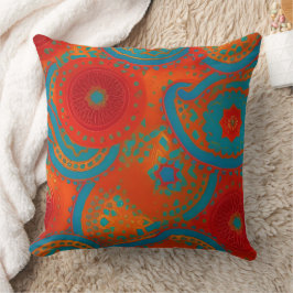 Marockansk exotisk röd orange teal grön Cirkel 2 Kudde