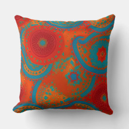 Marockansk exotisk röd orange teal grön Cirkel 2 Kudde