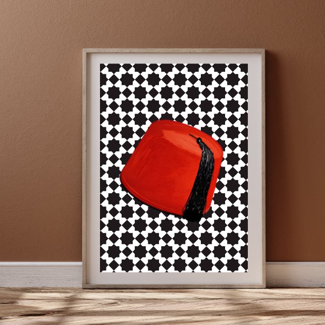 Marockansk Fez-mössa - Röd Tarboosh med geometrisk Poster (Skapare uppladdad)