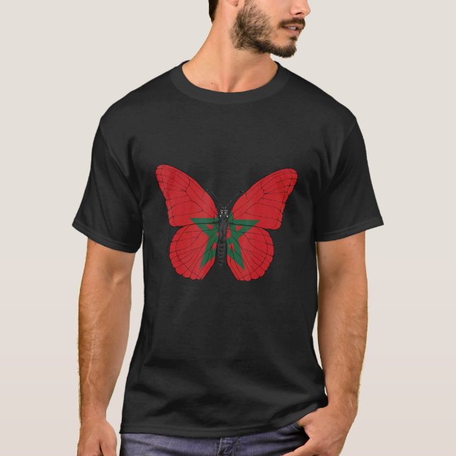 Marockansk Flagga Butterfly Moroccan Graphic T Shirt (Framsida)