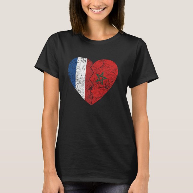 Marockansk Flagga Heart Nederländerna Marocko Flag T Shirt (Framsida)