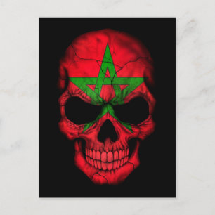 Marockansk Flagga Skull på svart Vykort