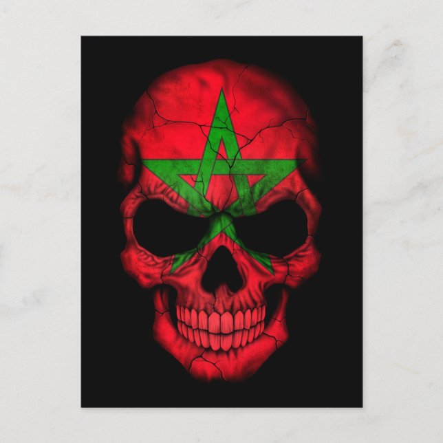 Marockansk Flagga Skull på svart Vykort (Framsida)
