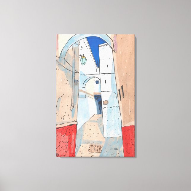 Marockansk gatucityscape Papper Collage Sketch Art Canvastryck (Framsida)