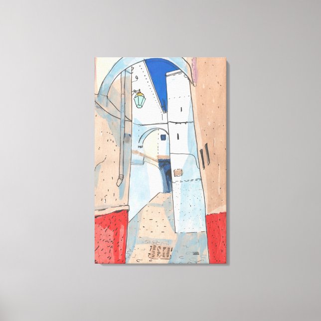 Marockansk gatucityscape Papper Collage Sketch Art Canvastryck (Framsida)