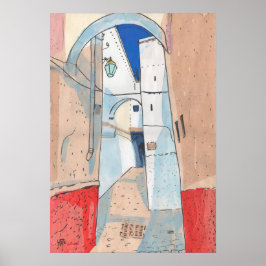 Marockansk gatucityscape Papper Collage Sketch Art Poster
