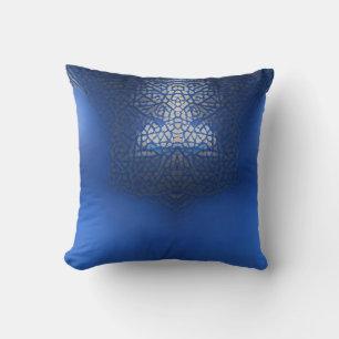 Marockansk gitter blå indigo geometrisk design kudde