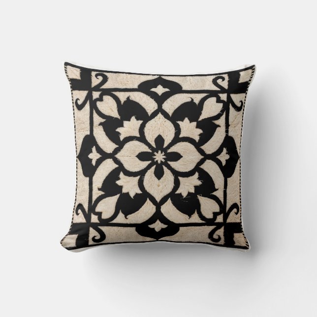 Marockansk glädje: Svarta och vita Kilim Pillows Kudde (Framsida)