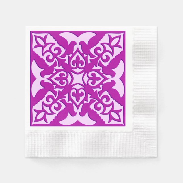 Marockansk kakel - djup orkidé och rosa pappersservett (Framsidan)