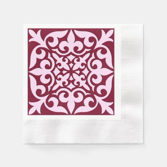 Marockansk kakel - vinröd och rosa pappersservett (Framsidan)