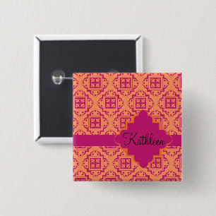 Marockansk korallorange- & magentaArabesque Knapp