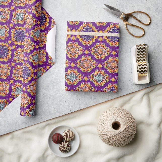 Marockansk mosaik boho geometrisk guld blommor lil presentpapper (Hantverk)