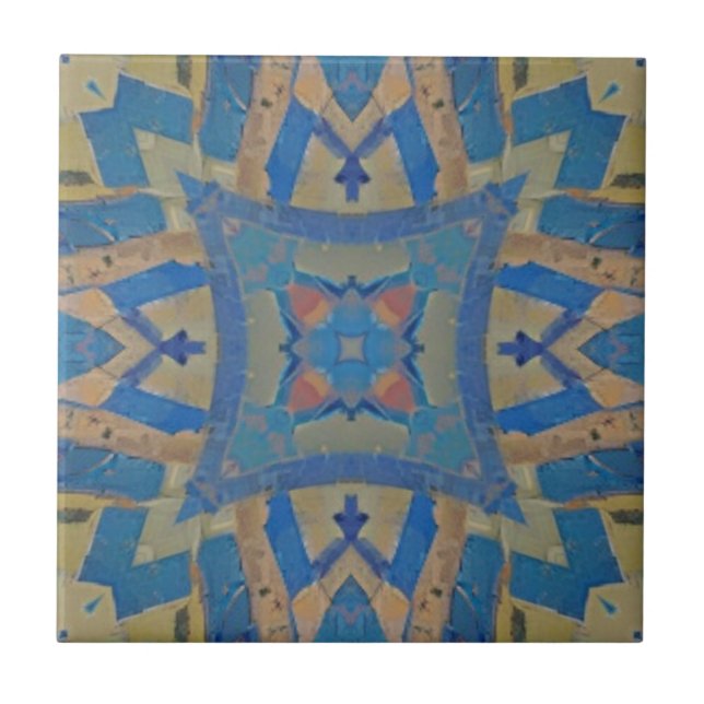marockansk mosaik geometrisk mönster aqua blue grö kakelplatta (Framsidan)