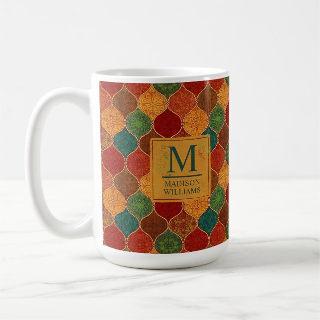Marockansk mosaik geometrisk sömlös aztekisk mönst kaffemugg (Vänster)