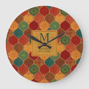 Marockansk mosaik geometrisk sömlös aztekiskt möns stor klocka