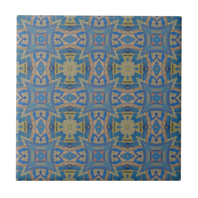Marockansk mosaik geometriskt mönster turkosgrön kakelplatta (Framsidan)