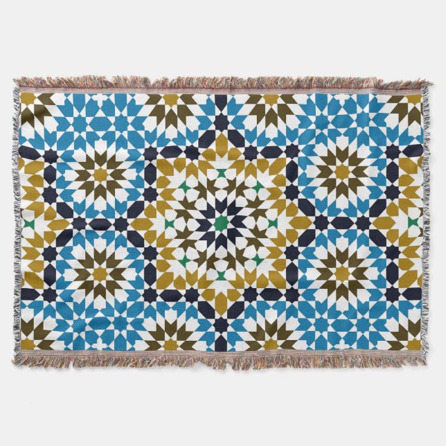 Marockansk mosaik traditionell geometrisk boho-mön filt (Framsidan)