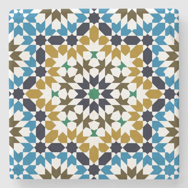 Marockansk mosaik traditionell geometrisk boho-mön stenunderlägg (Framsidan)