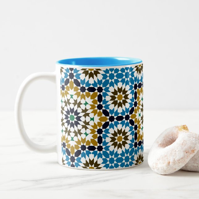 Marockansk mosaik traditionell geometrisk boho-mön Två-Tonad mugg (Med munk)