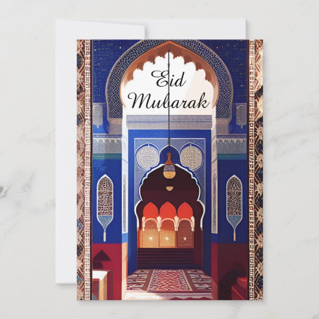 marockansk mosaikblå azren röd moské Eid Mubarak Inbjudningar (Framsida)