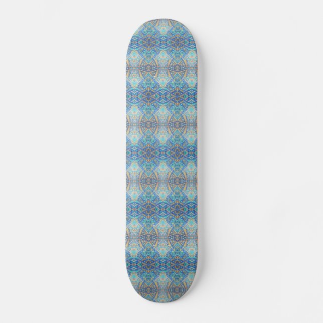 marockansk mosaikturkos akamarinblått mini skateboard bräda 18,5 cm (Framsida)