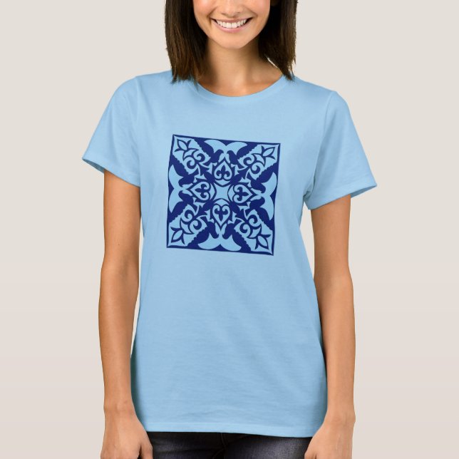 marockansk panel - marin och ljusblå tee shirt (Framsida)