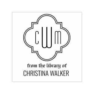 Marockansk Quatrefoil 3 Initial Bibliotek Bok Namn Självfärgande Stämpel