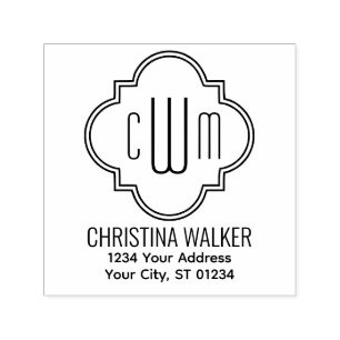 Marockansk Quatrefoil 3 Initial Namn # Ret Adress Självfärgande Stämpel