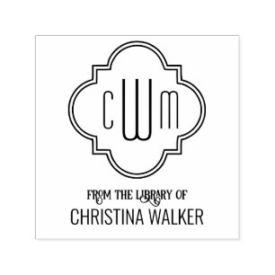 Marockansk Quatrefoil 3 Inledande Namn #2 Bibliote Självfärgande Stämpel