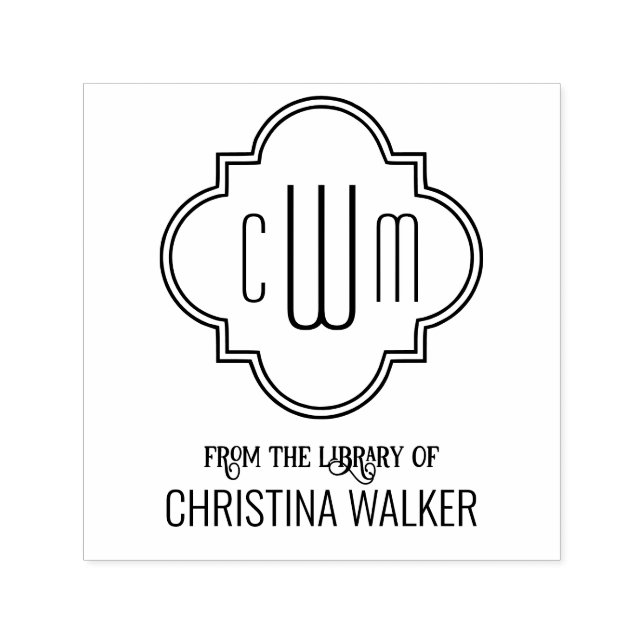 Marockansk Quatrefoil 3 Inledande Namn #2 Bibliote Självfärgande Stämpel (Design)