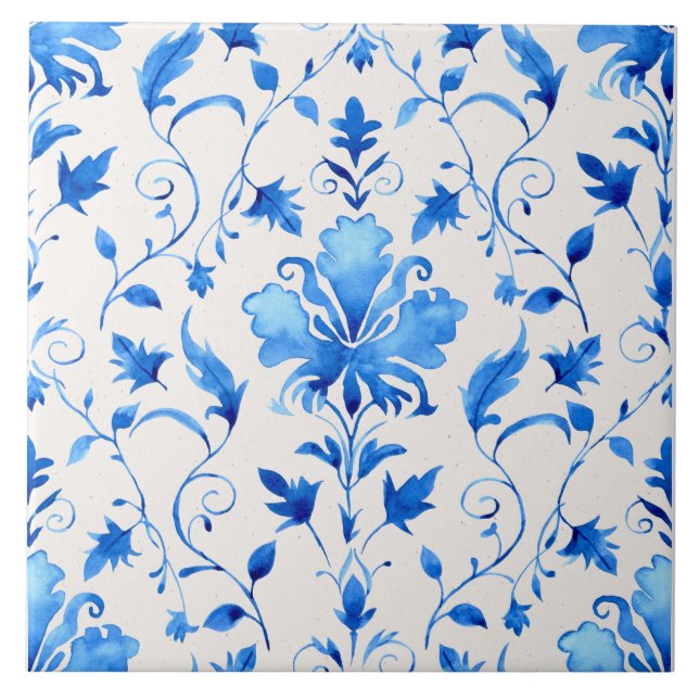 Marockansk Quatrefoil Blå och Vit Marmor  Kakelplatta (Framsidan)