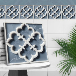 marockansk Quatrefoil Blue och White Marble Kakelplatta