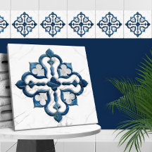 marockansk Quatrefoil Blue och White Marble