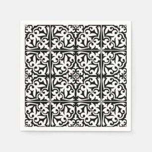 marockansk ruta - svart med vit bakgrund pappersservett